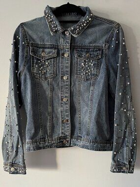 Rhinestone Studded Festival Jean Jacket Sz XS